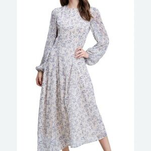 En Saison Gray and White Long Sleeve Sundress